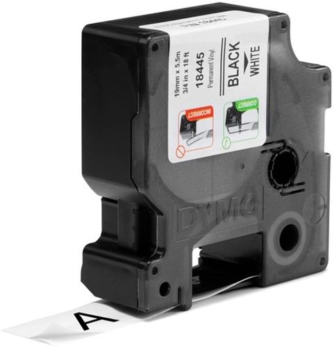 Dymotape Rhino Vinyl 19mm zwart op wit 18445-2