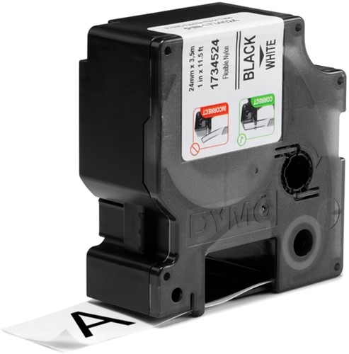 Dymotape Rhino Flexibel nylon 24mm zwart op wit 1734524-2