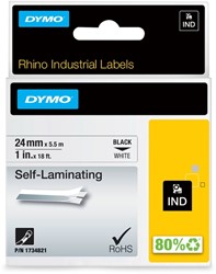 Dymotape Rhino zelflaminerende tape 24mm zwart op wit 1734821