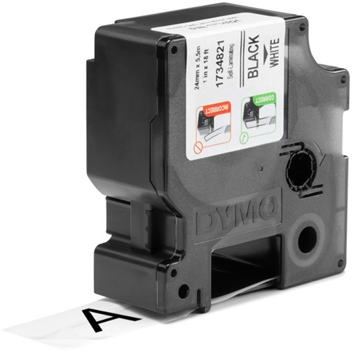 Dymotape Rhino zelflaminerende tape 24mm zwart op wit 1734821-2