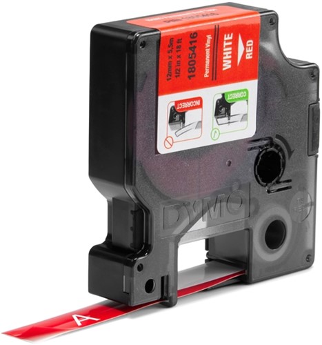 Dymotape Rhino Vinyl 12mm wit op rood 1805416-2