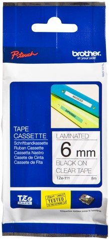Brothertape TZE-111  6mm zwart op transparant 