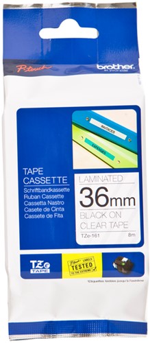 Brothertape TZE-161 36mm zwart op transparant 