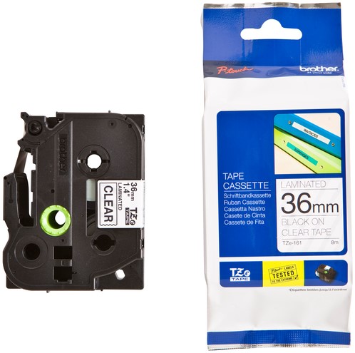 Brothertape TZE-161 36mm zwart op transparant -3