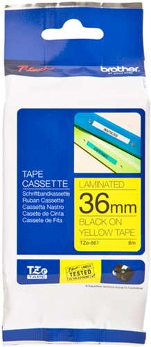 Brothertape TZE-661 36mm zwart op geel