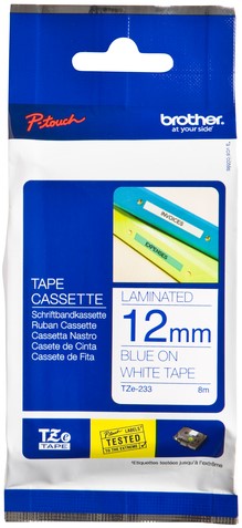 Brothertape TZE-233 12mm blauw op wit 