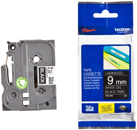 Brothertape TZE-325  9mm wit op zwart -3
