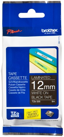 Brothertape TZE-335 12mm wit op zwart 