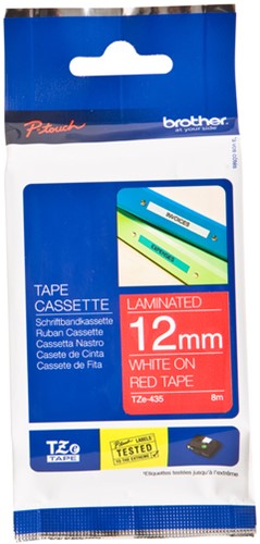 Brothertape TZE-435 12mm wit op rood 