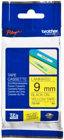 Brothertape TZE-621  9mm zwart op geel 