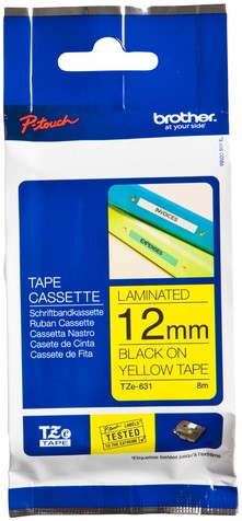 Brothertape TZE-631 12mm zwart op geel 