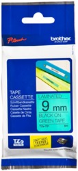 Brothertape TZE-721  9mm zwart op groen 