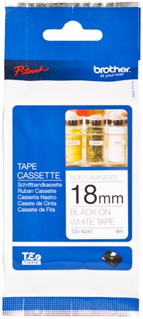 Brothertape TZE-N241 18mm zwart op wit niet gelamineerd