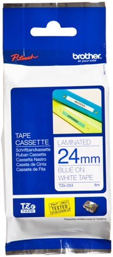 Brothertape TZE-253 24mm blauw op wit