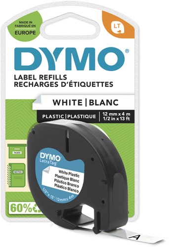 Dymotape LetraTag plastic zwart op wit 91201