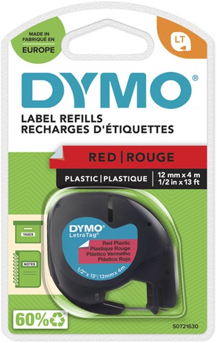 Dymotape LetraTag plastic zwart op rood 91203