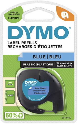 Dymotape LetraTag plastic zwart op blauw 91205