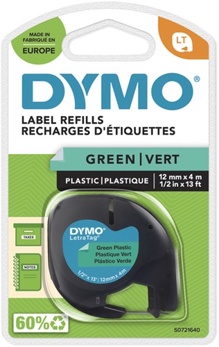 Dymotape LetraTag plastic zwart op groen 91204