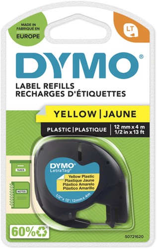 Dymotape LetraTag plastic zwart op geel 91202