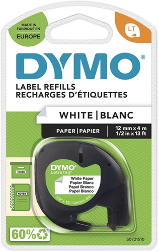 Dymotape LetraTag papier zwart op wit 91200