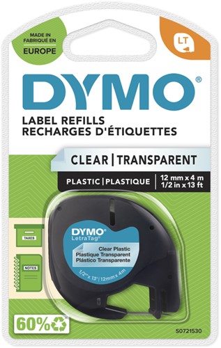 Dymotape LetraTag plastic zwart op transparant 12267