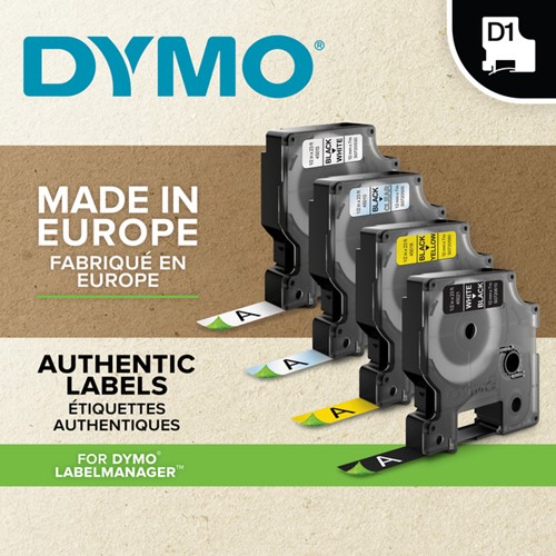 Dymotape D1 19mm nylon zwart op wit 16958-3