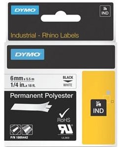 Dymotape Rhino Permanent polyester  6mmx5,5m zwart op wit 1805442