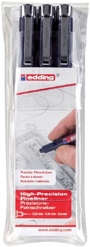 Fineliner edding 1800 assorti 0.1-0.3-0.5mm zwart