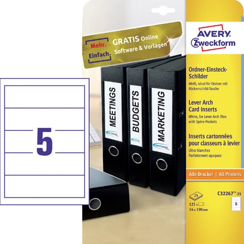 Etiket ordner 54x190mm Avery C32267 wit 25vel