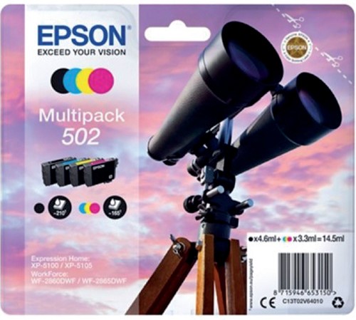Inkcartridge Epson T02V2 502 zwart + 3 kleuren