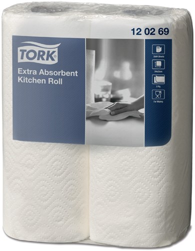 Keukenrol Tork extra absorberend 2-laag wit 23cm pak/2rol 120269