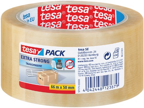 Verpakkingstape Tesa 50mmx66m 57171 transparant extra sterk PVC