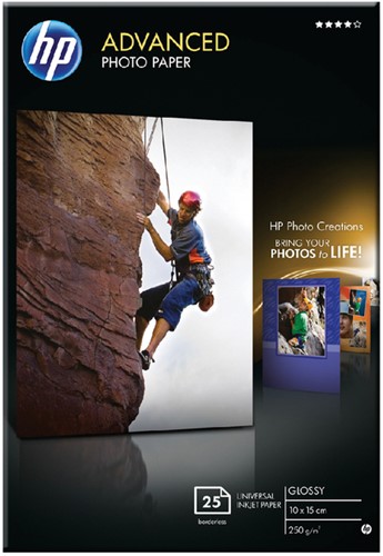 Inktjetpapier HP 10x15cm 250g glossy ZR pk/25