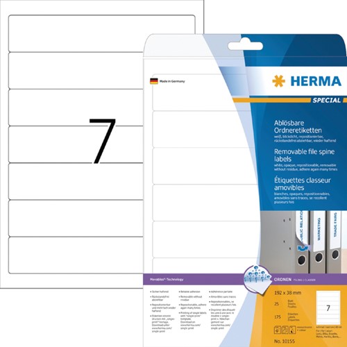 Etiket ordner 192x38mm Herma 10155 verwijderbaar wit 25vel