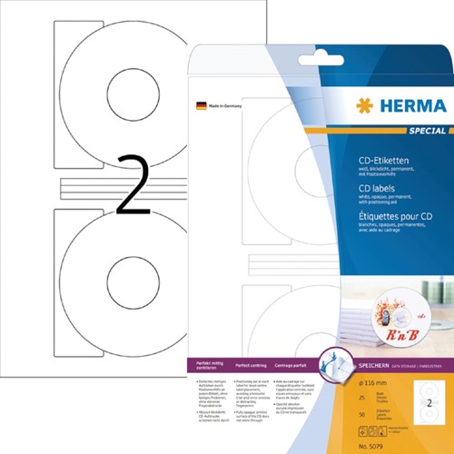 Etiket CD/DVD 116mm Herma 5079 wit 25-ds/50