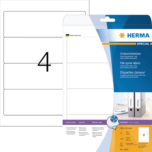 Etiket ordner 192x61mm Herma 5095 wit 25vel