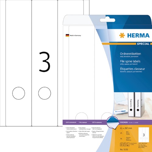 Etiket ordner 297x61mm Herma 5135 wit 25vel