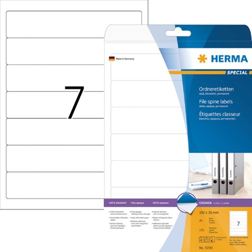Etiket ordner 192x38mm Herma 5090 A4 wit 25vel