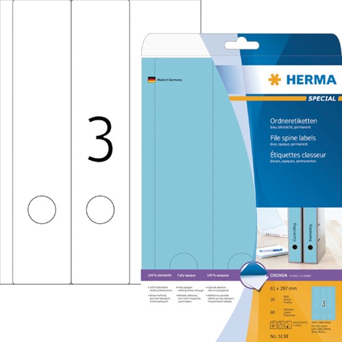 Etiket ordner 297x61mm Herma 5138 blauw 20vel