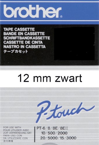 Brothertape TC-201 12mm zwart op wit 
