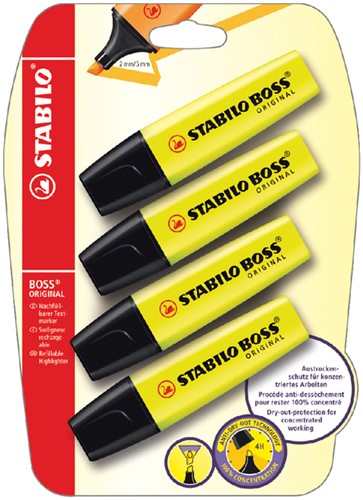 Markeerstift STABILO Boss 70/24 geel blister/4