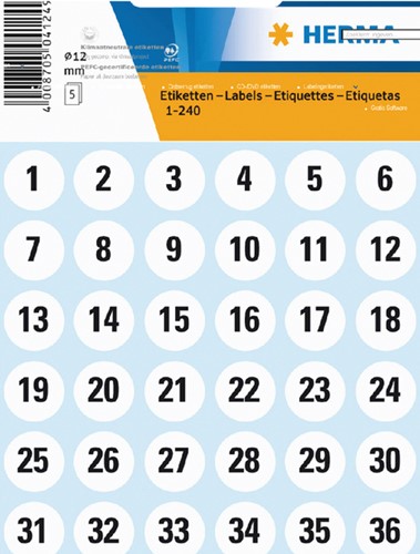 Etiket Herma 4124 12mm getallen 1-240 240stuks
