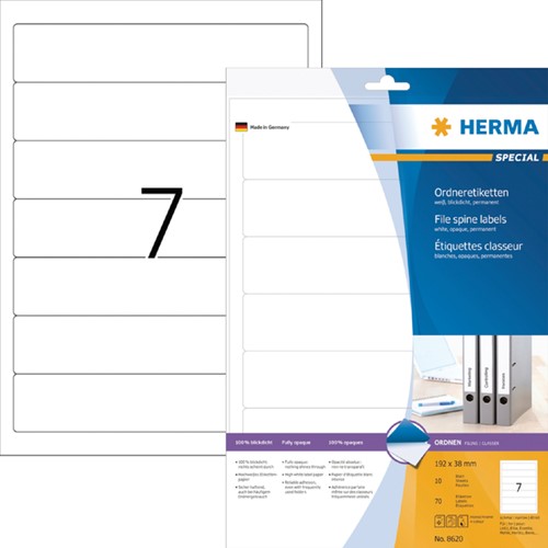 Etiket ordner 192x38mm Herma 8620 wit 10vel