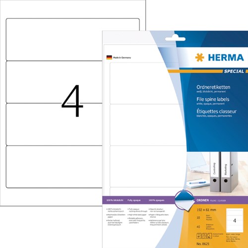 Etiket ordner 192x61mm Herma 8621 wit 10vel