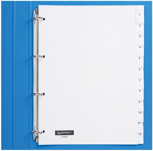 Tabbladen A4 12-insteek 4g. wit pp Quantore
