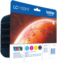 Inktcartridge Brother LC1100 Value Pack HC (tbv A3 machine's) 1xzwart/3xkleur