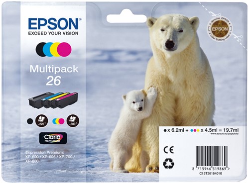 Inktcartridge Epson T26164010 zwart + 3 kleuren
