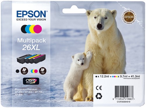 Inktcartridge Epson T26364010 hc zwart + 3 kleuren pk/4