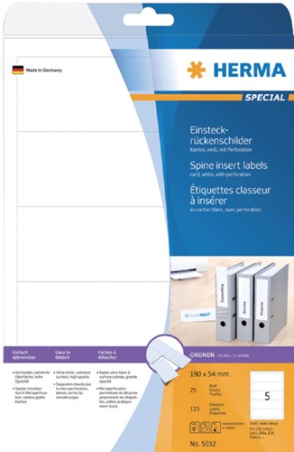 Etiket ordner 190x54mm Herma 5032 wit 25vel