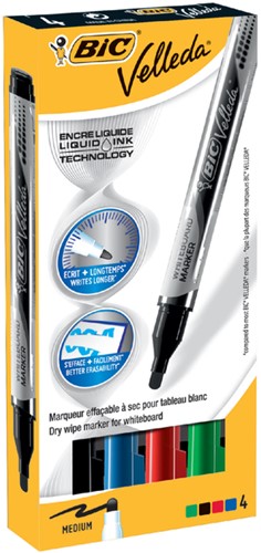 Viltstift BIC Velleda whiteboard rond M assorti 4/st